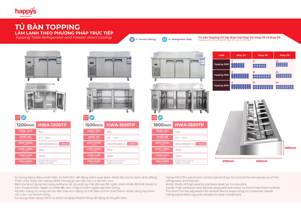 Tủ bàn mát topping happys 